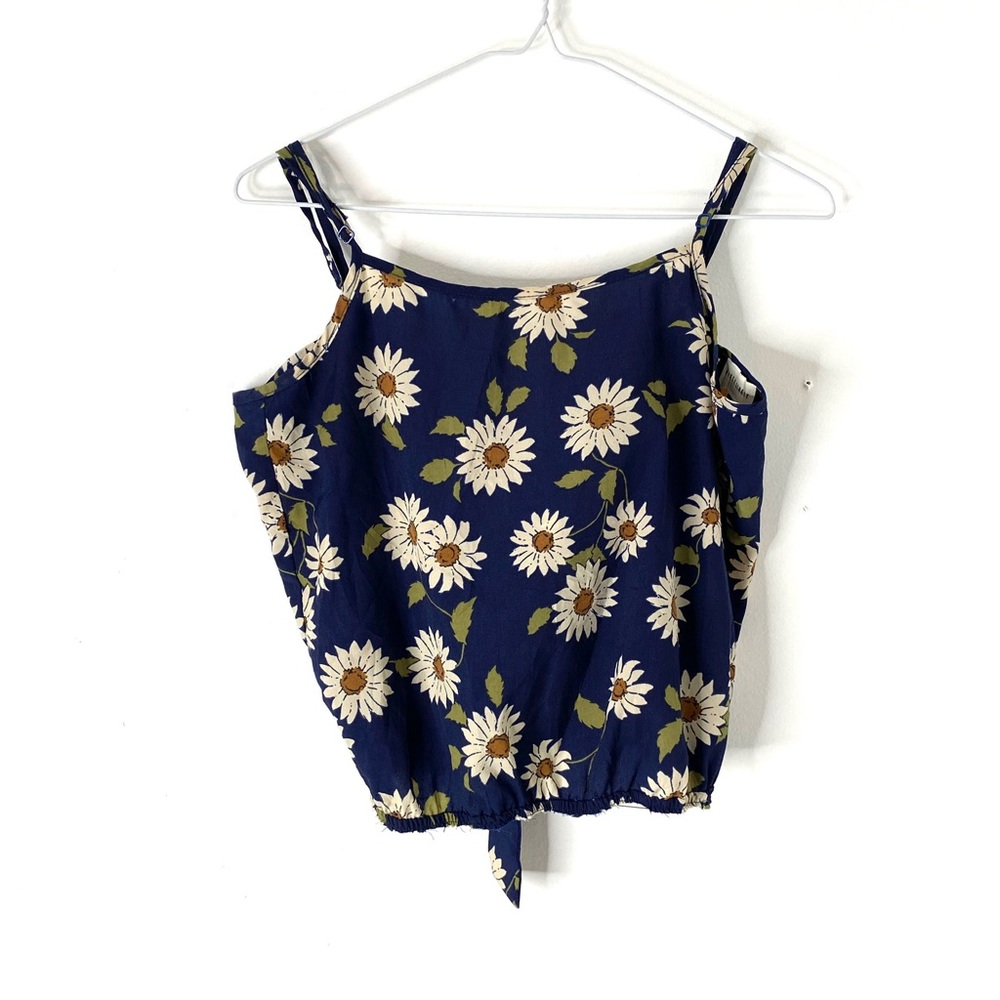 Blue Daisy Cut Out Tie Back Tank Adjustable Straps Floral Crop Top Fifty Street